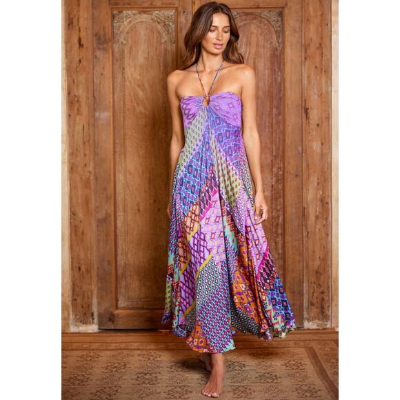 Tigerlily Dresses & Skirts - Tigerlily Utopia Trinity Maxi Dress Size 6 Boho Patchwork Print Halter Tie Back